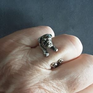 BULLDOG/PUG SILVER HUG RING